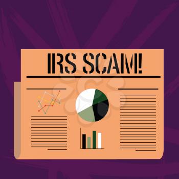 Handwriting text writing Irs Scam. Conceptual photo involve scammers targeting taxpayers pretending be Internal Service Colorful Layout Design Plan of Text Line, Bar, Linear and Pie Chart Diagram