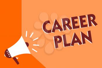 Conceptual hand writing showing Career Plan. Business photo text ongoing process where you Explore your interests and abilities Megaphone loudspeaker orange background important message speaking