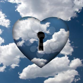 Heart with key in clouds