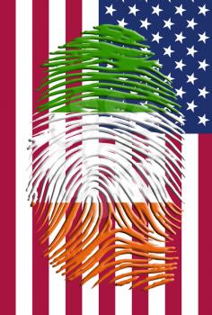 Ireland flag finger print over USA flag