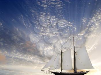 Sailboat Sun and sky