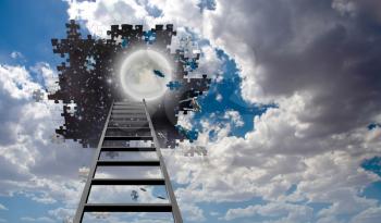 Ladder into Hole in Heaven with Puzzle Pieces Falling