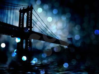 Manhattan Bridge Night Scene. Bokeh