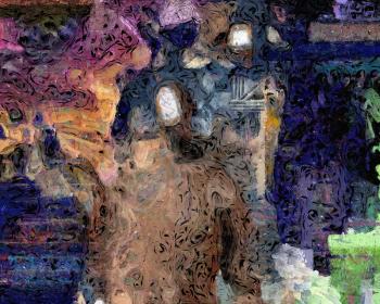 Abstract painting with faceless man.