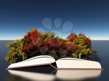 Autumn trees on book