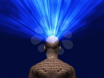 Rays of light comes out human head. Power of Mind