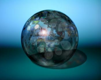 Planet Earth. Glass sphere. 3D rendering