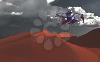 Spacecraft on alien red planet. 3D rendering