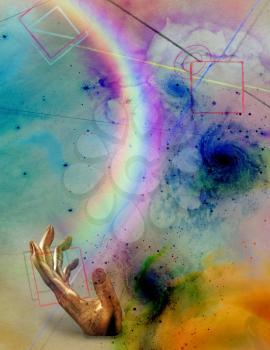 Futurism Abstract, Rainbow in hand. 3D rendering