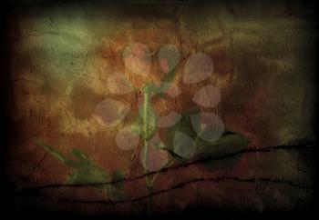 Red rose. Grungy composition. 3D rendering.