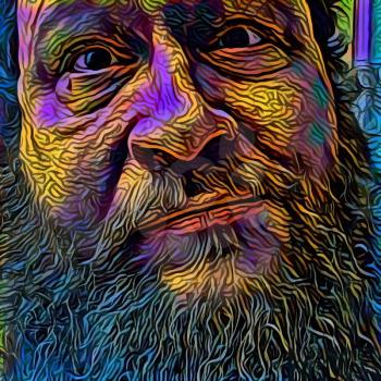 Illustration. Bearded mans face. 3D rendering