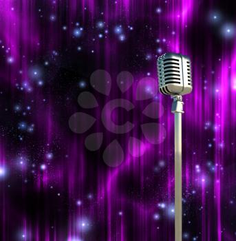 Classic Microphone with Colorful Curtains. 3D rendering