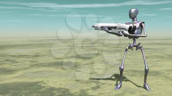 Cyborg with gun. Sci-fi composition. 3D rendering