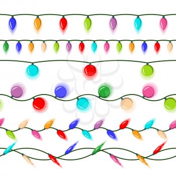 Christmas Lights Vector. Garlands, Christmas Decorations. Isolated On White Background Illustration