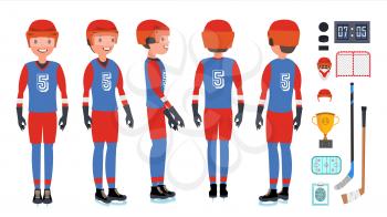 Classic Ice Hockey Player Vector. Set. Competition Game Concept. Isolated On White Cartoon Character Illustration