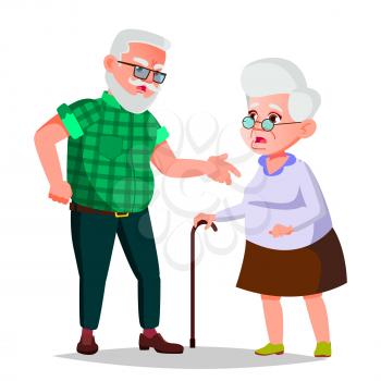 Elderly Couple Vector. Grandfather And Grandmother. Situations. Old Senior People. European. Isolated Flat Cartoon Illustration
