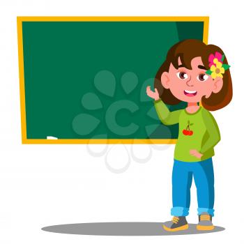 Schoolgirl Standing Near A School Board In The Class Vector. Illustration