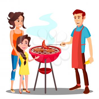 Happy Family Having Barbecue In The Outdoor Vector. Illustration