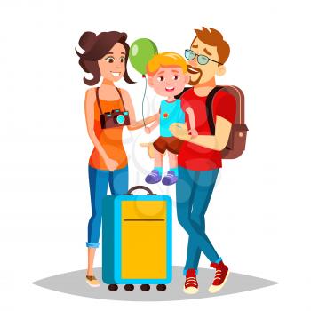 Young Family Traveling With A Small Child Vector. Illustration