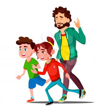 Young Sport Family With Children Running Vector. Illustration