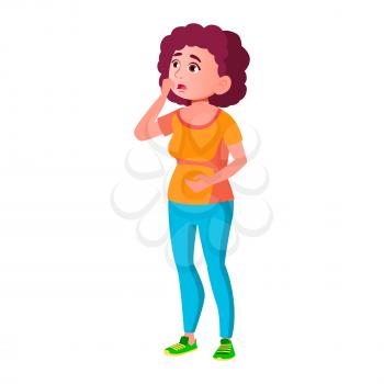 Fat Teen Girl Poses Vector. Emotional, Pose. Diet, Fitness, Health. For Advertising, Placard, Print Design. Isolated Cartoon Illustration
