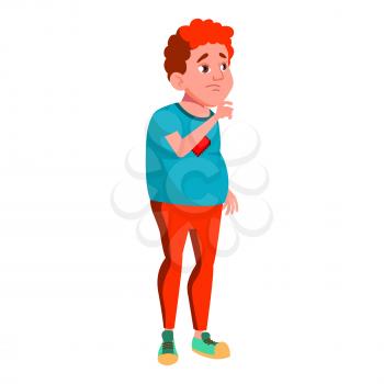 Teen Boy Poses Vector. Red Head. Fat Gamer. Face. Children. For Web, Brochure, Poster Design. Isolated Cartoon Illustration
