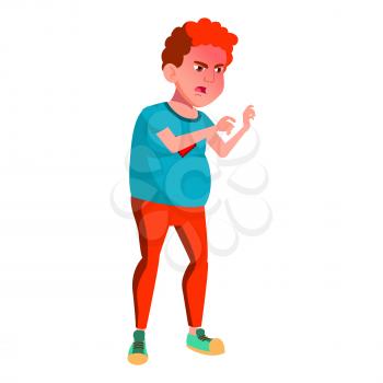 Teen Boy Poses Vector. Red Head. Fat Gamer. Face. Children. For Web, Brochure, Poster Design. Isolated Cartoon Illustration
