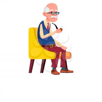 Old Man Poses Vector. Elderly People. Senior Person. Aged. Active Grandparent. Joy. Presentation, Print, Invitation Design. Isolated Cartoon Illustration