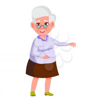 Old Woman Poses Vector. Elderly People. Senior Person. Aged. Beautiful Retiree. Life. Card, Advertisement, Greeting Design. Isolated Cartoon Illustration
