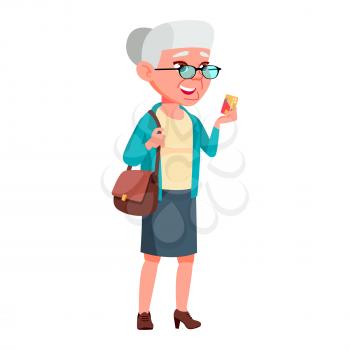 Old Woman Poses Vector. Elderly People. Senior Person. Aged. Positive Pensioner. Advertising, Placard, Print Design. Isolated Cartoon Illustration