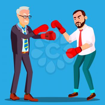Two Businessmen In Suits Fight In Boxing Gloves Vector. Illustration