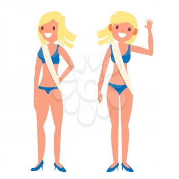 Beauty Pageant Vector. Woman On Beauty Pageant. Fashionable Woman. Miss Universe. Isolated Flat Cartoon Illustration
