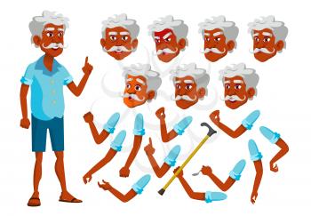 Indian Old Man Vector. Senior Person. Aged, Elderly People. Leisure, Smile. Face Emotions, Various Gestures. Animation Creation Set. Isolated Cartoon Character Illustration