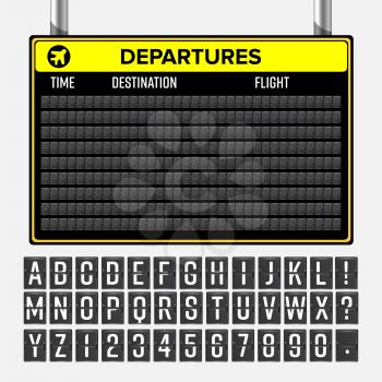 Airport Board Vector. Mechanical Timetable Information Alphabet Aalog Font