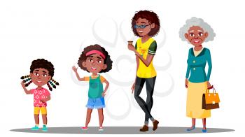 African American Generation Female Vector. Grandmother, Mother, Daughter, Granddaughter, Baby Teen Vector Isolated Illustration