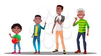African American Generation Male Vector. Grandfather, Father, Son, Grandson, Baby Vector Isolated Illustration