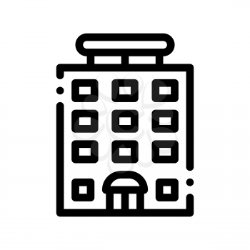 Tower-block Building Vector Sign Thin Line Icon. High-rise Building Motel, Hotel Performance Of Service Equipment Linear Pictogram. Business Hostel Items Monochrome Contour Illustration