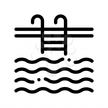 Water Swimming Pool Vector Sign Thin Line Icon. Swimming Pool With Waves, Hotel Performance Of Service Equipment Linear Pictogram. Business Hostel Items Monochrome Contour Illustration