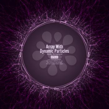 Array Vector With Dynamic Particles. Round Dots Array And Lines. Graphic Abstract Background With Lighting Effect