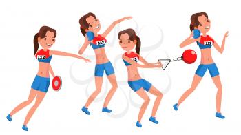 Athletics Young Woman Player Vector. Sport Concept. Jogging Race. Sportswear. Individual Sport. Girl Athlete . Flat Cartoon Illustration