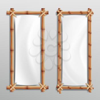 Bamboo Frame Template Vector. Good For Tropical Signboard. Empty Canvas For Text. Realistic
