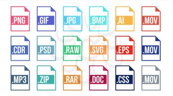 Format File Vector. Various Pictogram File Format Type. Software Label. Flat Isolated Illustration