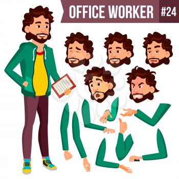 Office Worker Vector. Animation Creation Set. Businessman Worker. Happy Job. Partner, Clerk, Servant, Employee Isolated Flat Cartoon Illustration