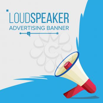 Loudspeaker Banner Vector. Marketing Sign, Advertising. Bullhorn. Social Media Marketing Concept. Flat Cartoon Illustration
