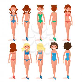 Women s Swimsuit Vector. Female Stylish Swimwear Silhouettes. Isolated Flat Illustration