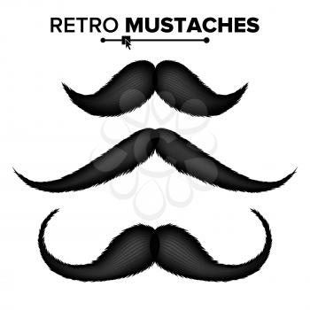 Black Hair Mustaches Vector. Vintage Facial Element. Isolated Retro Set Illustration
