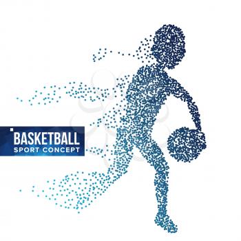 Basketball Player Silhouette Vector. Halftone. Dynamic Basketball Athlete. Flying Dotted Particles. Sport Banner Concept. Isolated Abstract Illustration
