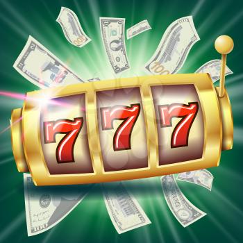 Slot Machine Banner Vector. Casino Luck Word. Big Win 777 Lottery. Poster. Illustration