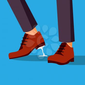 Business Trouble Stuck Vector. Feet. Businessman Shoe With Chewing Gum. Wrong Step, Decision. Illustration