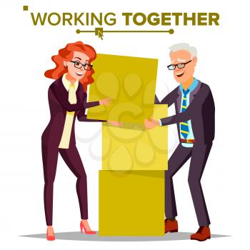 Working Together Concept Vector. Businessman And Business Woman. Teamwork. Successful Collective. People. Isolated Cartoon Illustration
